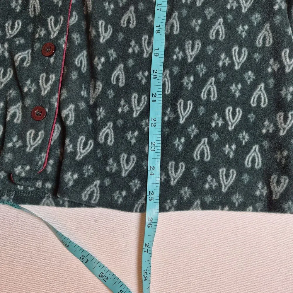 Lucky Brand Women's Wishbone Fleece Pajama Set Size 1X Green Button-Up